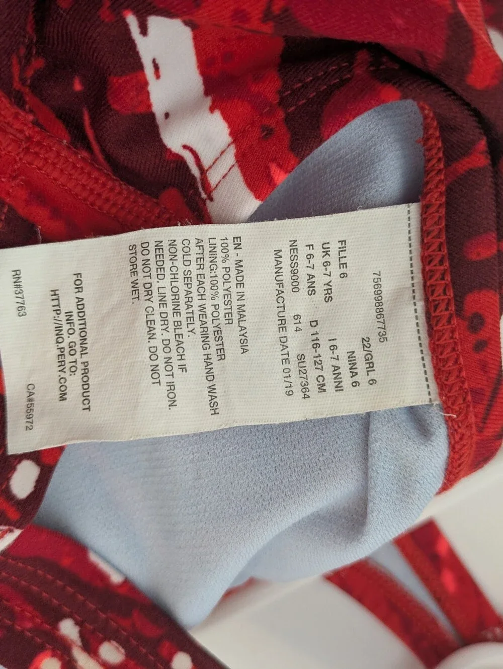 Nike Kids One-Piece Swimsuit in Red and White Splash Print 6